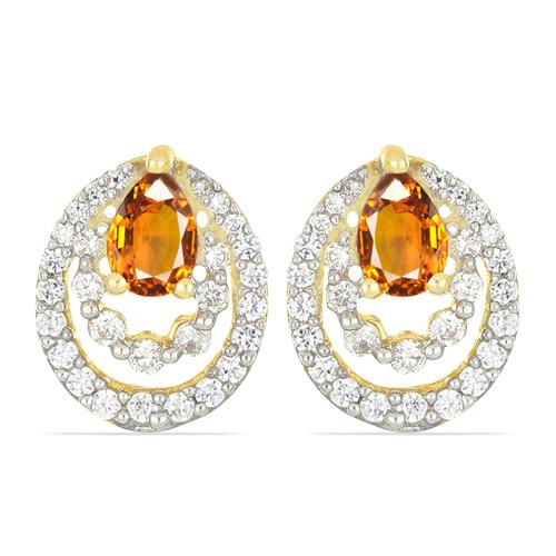 BUY 14K GOLD NATURAL ORANGE SAPPHIRE EARRINGS WITH DIAMOND